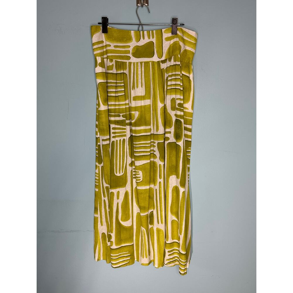 Christian Siriano green and white geometric patterned smocked waistband XL